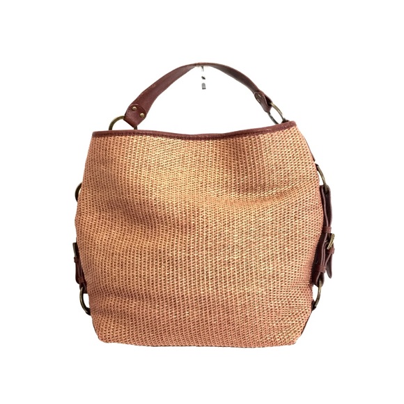 Tano Handbags - TANO Gold & Brown Woven w/Brown Leather Hobo Bag